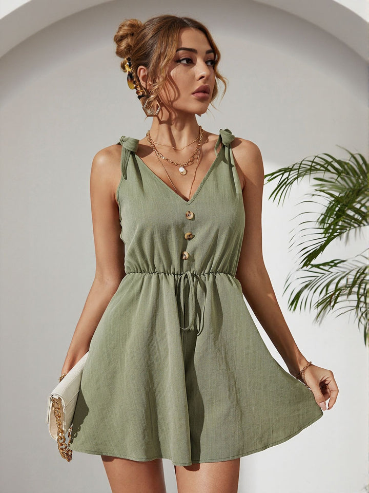 Green Sleeveless Tie Up Dress
