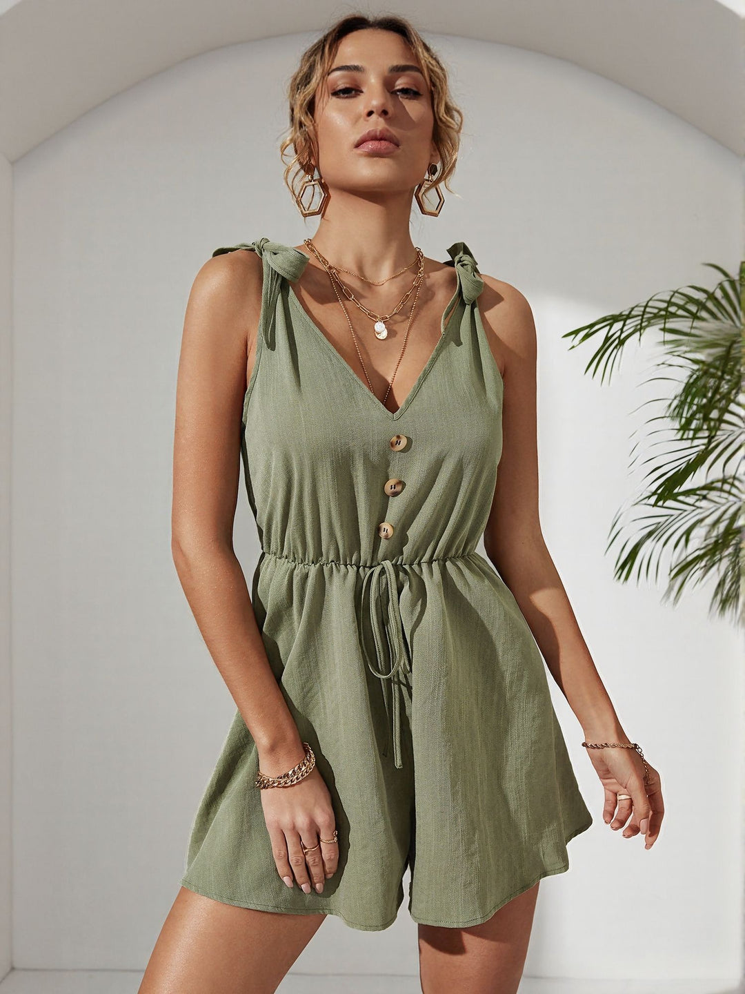 Green Sleeveless Tie Up Dress