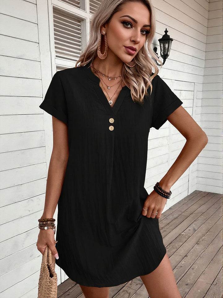 Black Short Sleeve Shift Dress