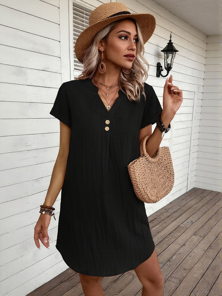 Black Short Sleeve Shift Dress