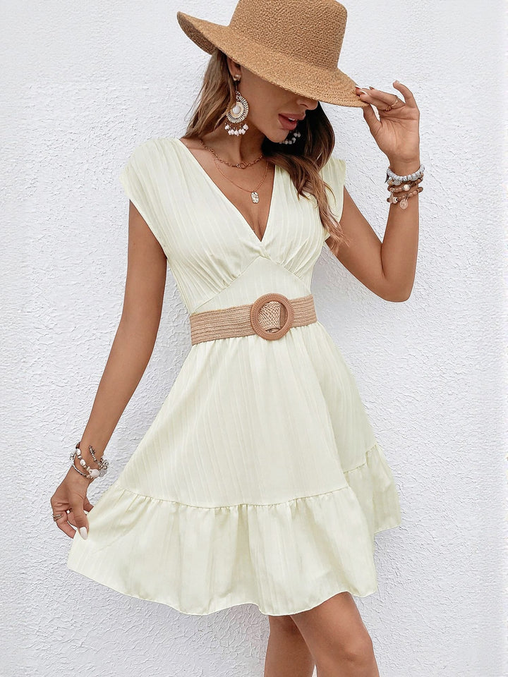 Off White V Neck Tiered Dress