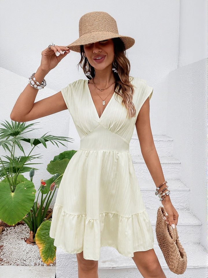 Off White V Neck Tiered Dress