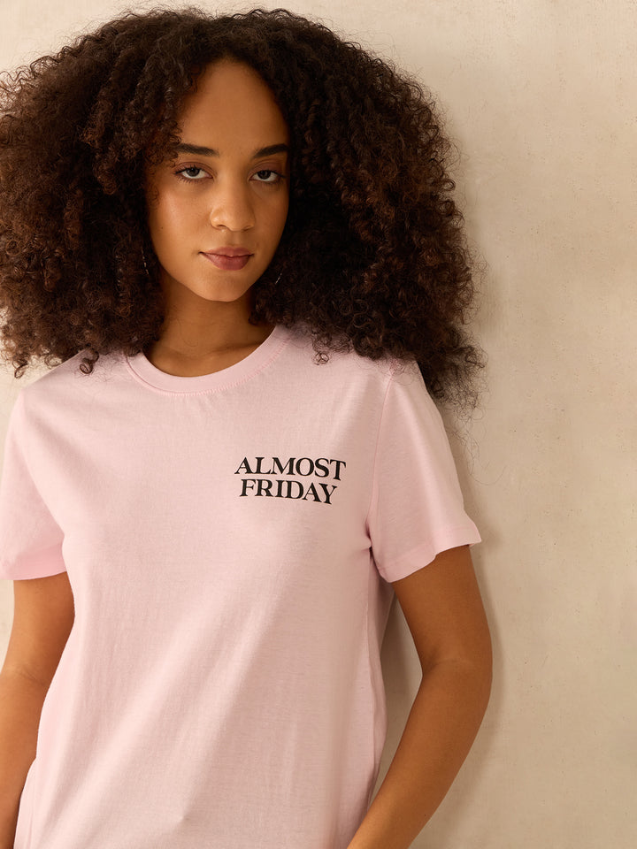 Pink Regular Fit Graphic Tshirt