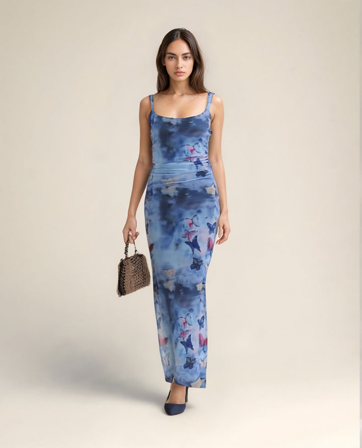 Printed Blue Skater Maxi