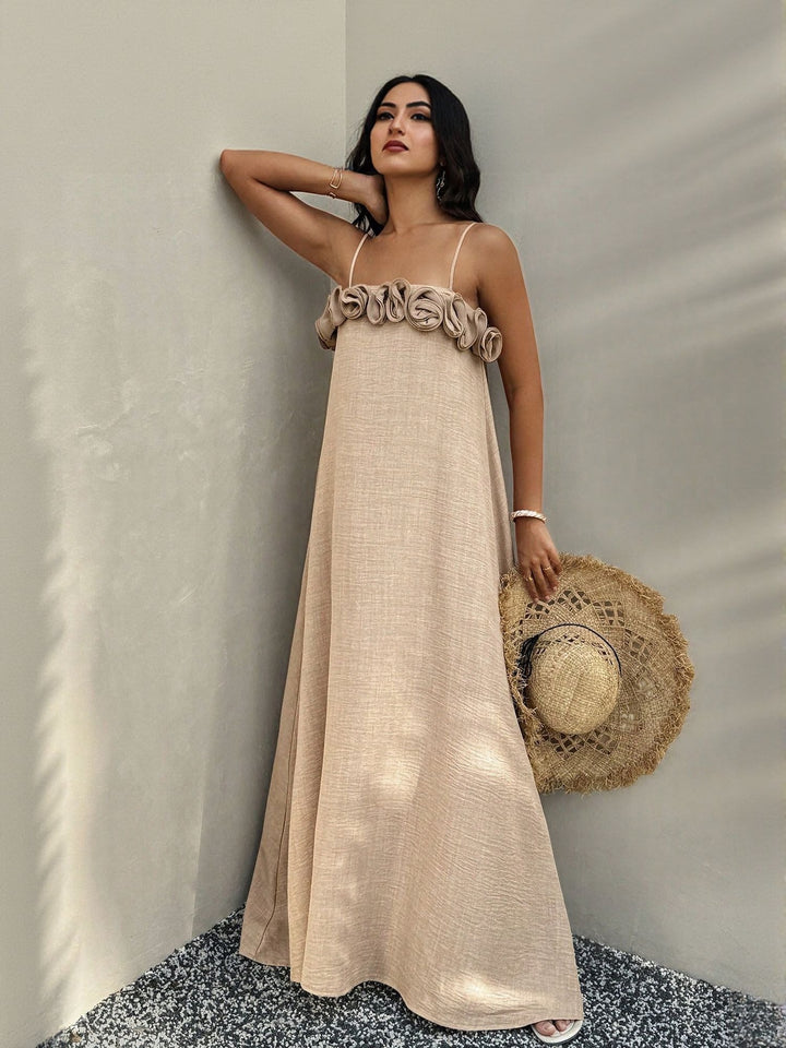 Beige Slip Flared Dress