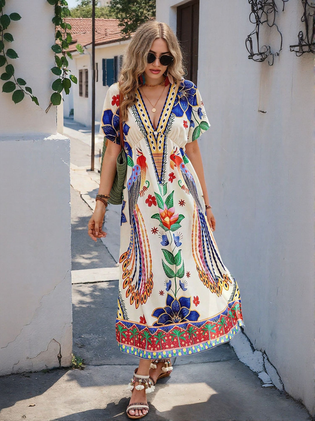 White Placement Print Vacay Dress