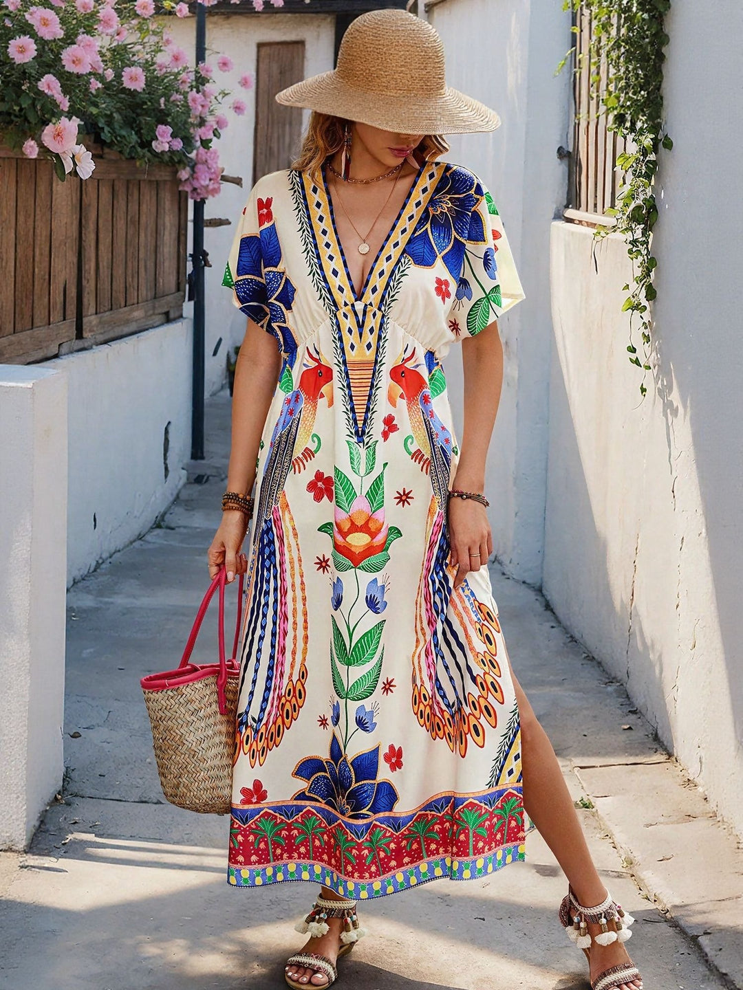 White Placement Print Vacay Dress