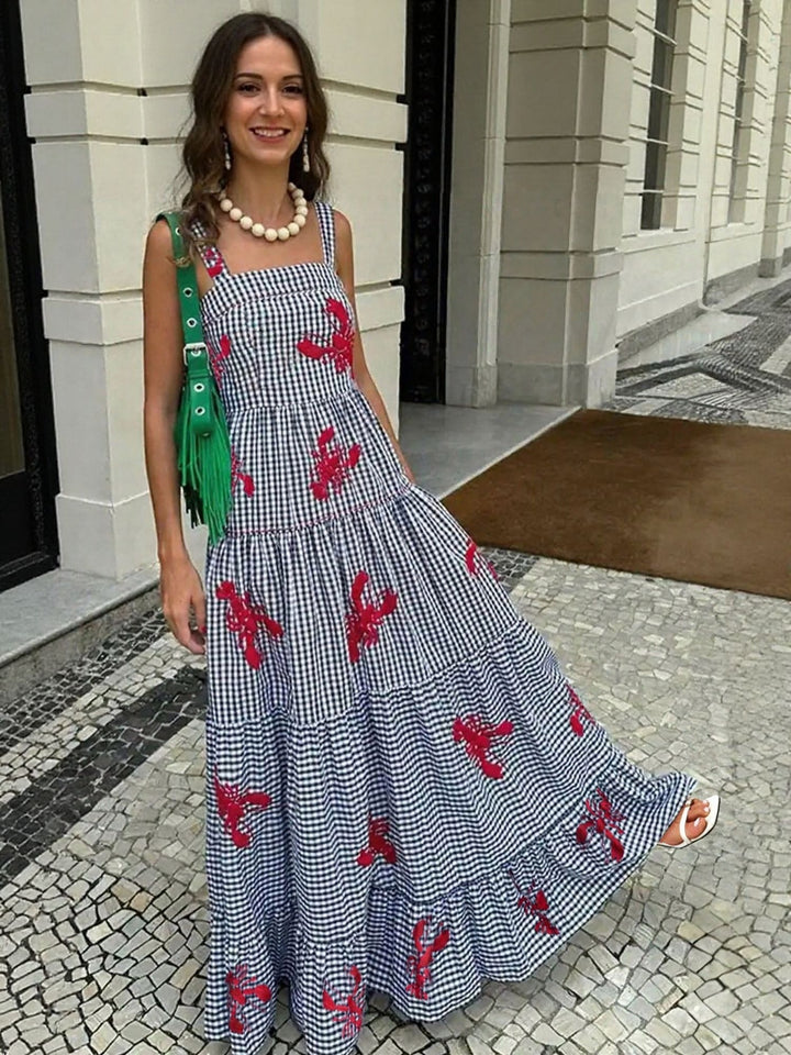 Blue Floral Print Maxi Dress
