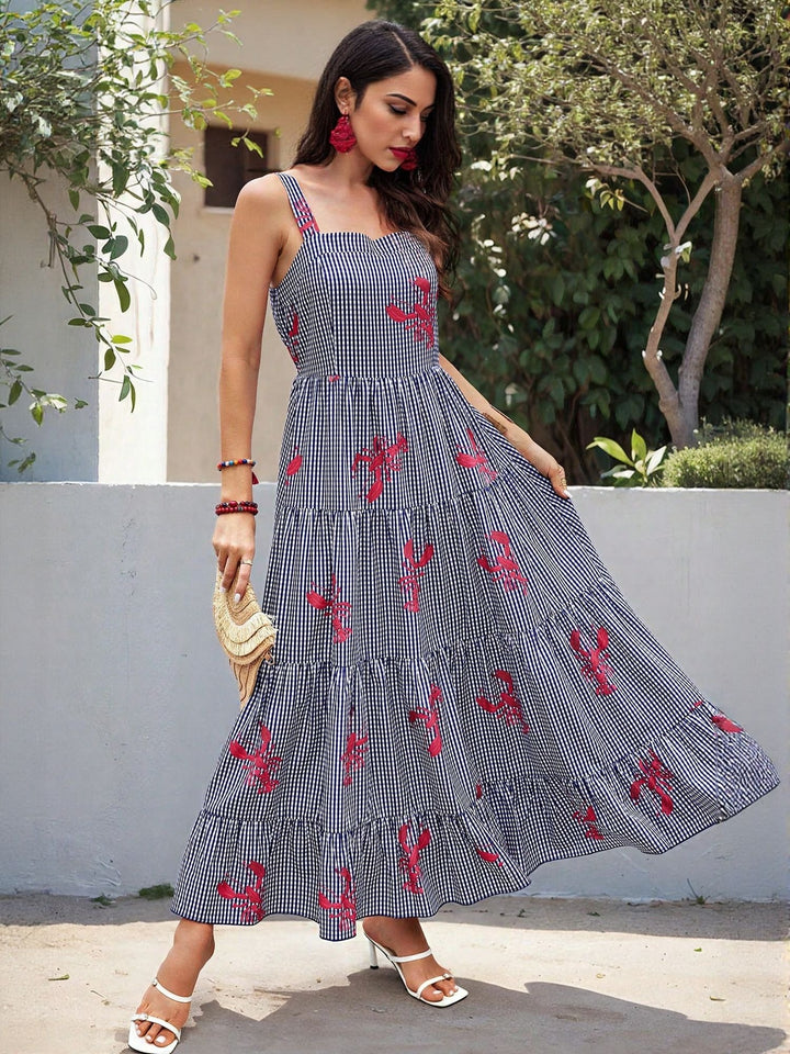 Blue Floral Print Maxi Dress