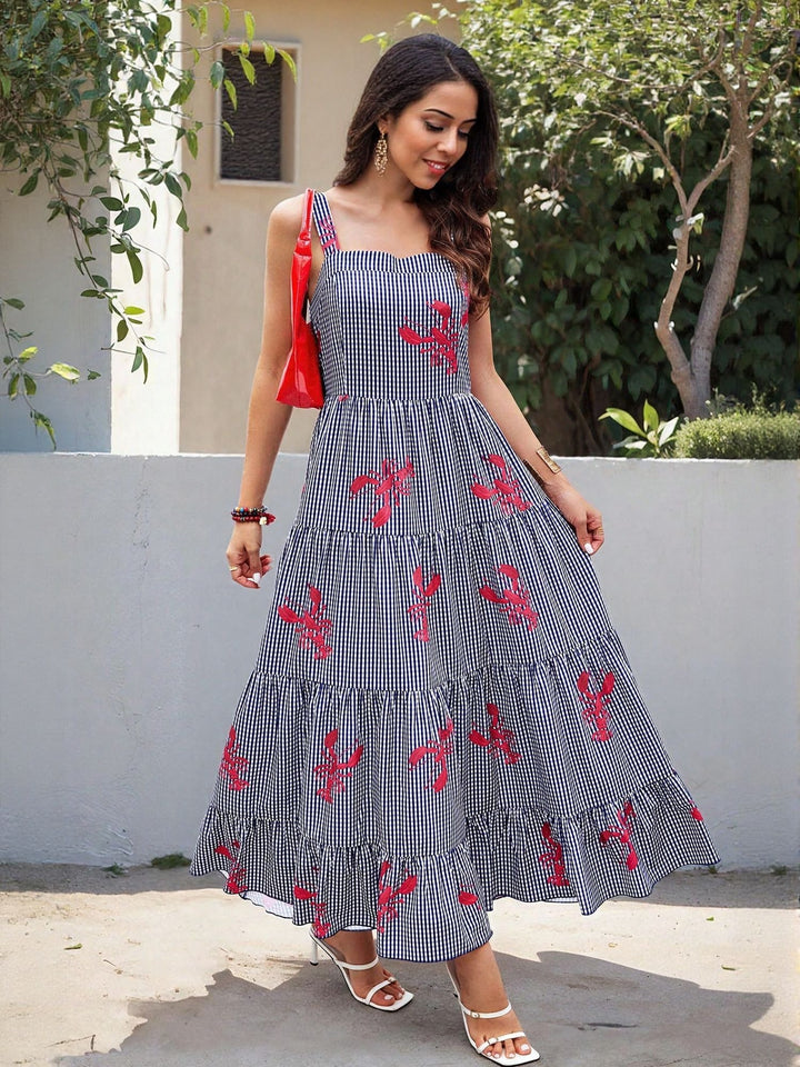 Blue Floral Print Maxi Dress