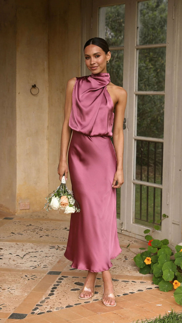 Pink Sleeveless High Neck Dress