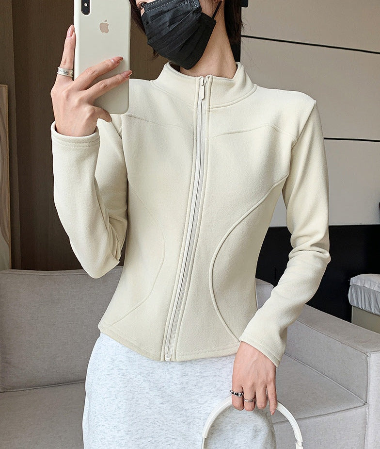 Beige Full Sleeve Front Zip Jacket