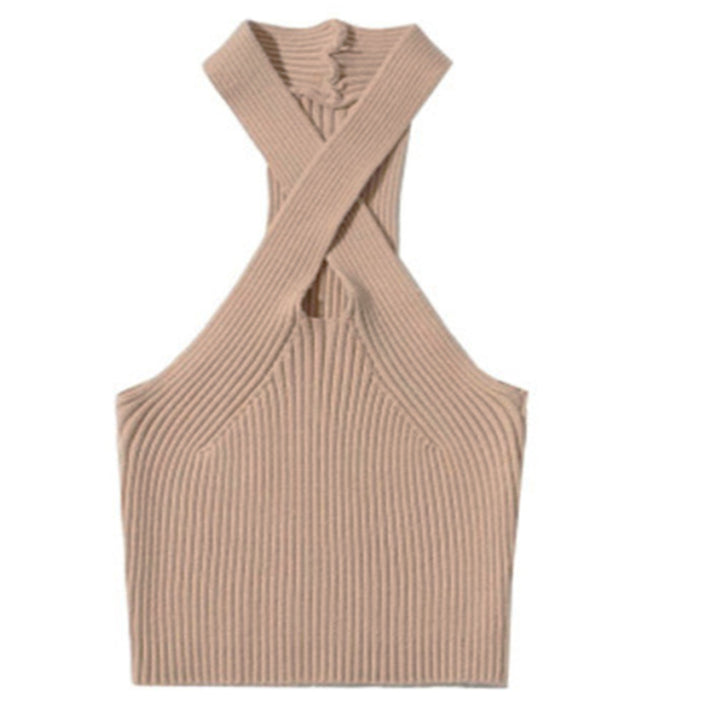 Khaki Halter Flat Knit Tank