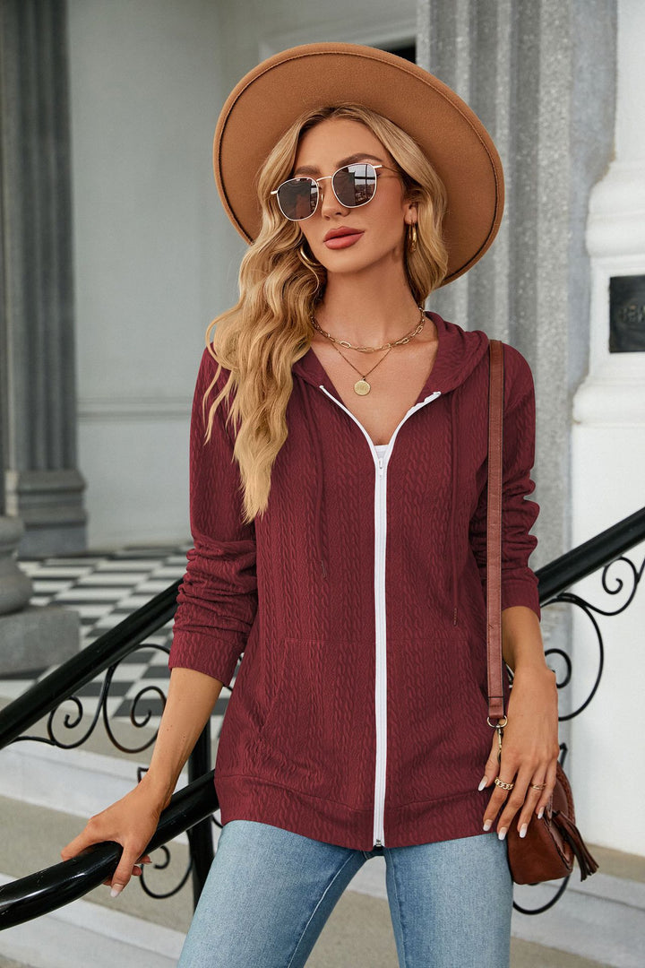 Maroon Full Sleeves Front Zip Hooded Jackets