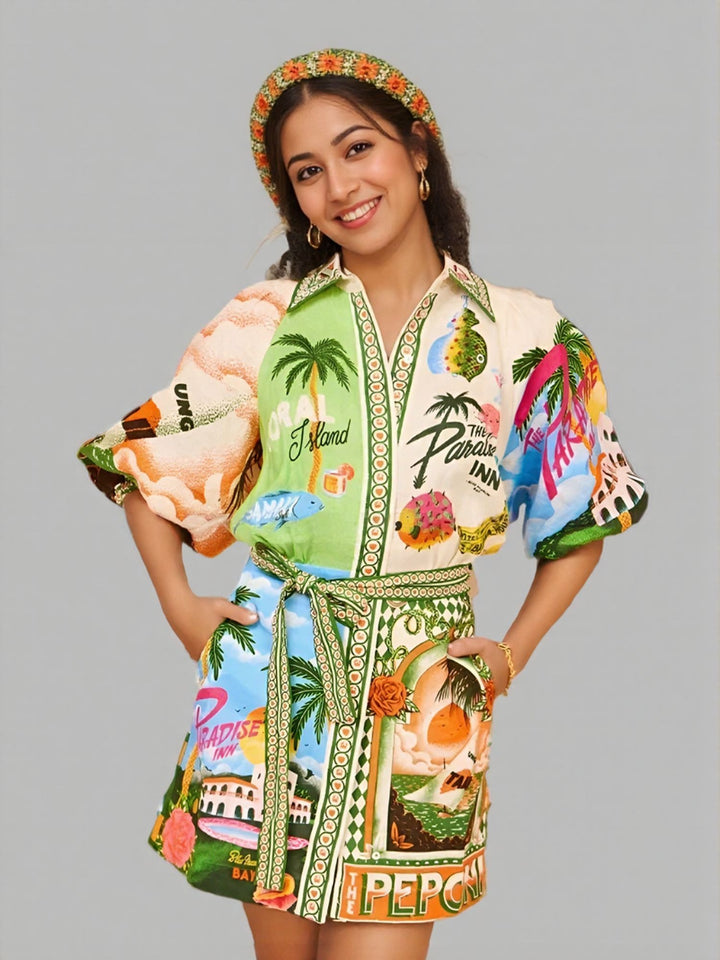 Green Tropical Print Co-Ord Set