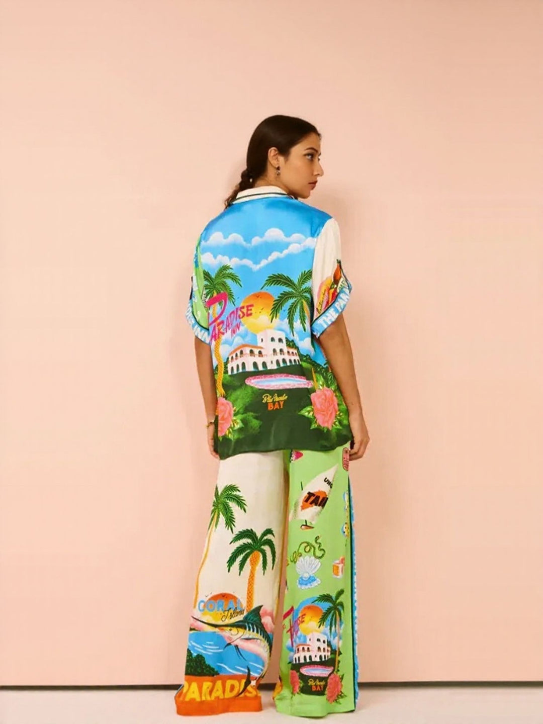 Green Abstract Print Shirt And Trouser Co-Ord Set