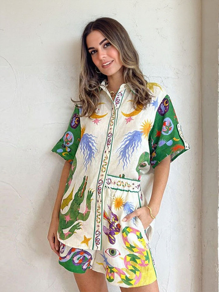White Over Sized Half Sleeves Shirt With Shorts Coord Set