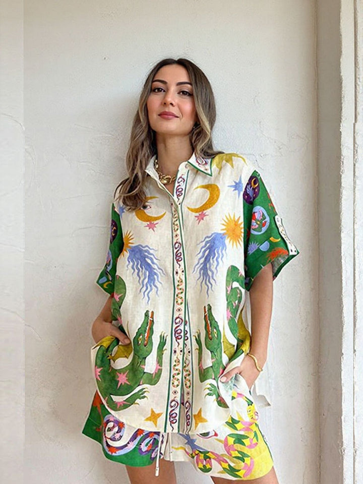 White Over Sized Half Sleeves Shirt With Shorts Coord Set