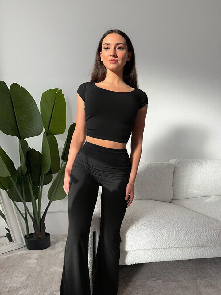 Black Fitted Top and Straight Fit Pant Co-Ord Set