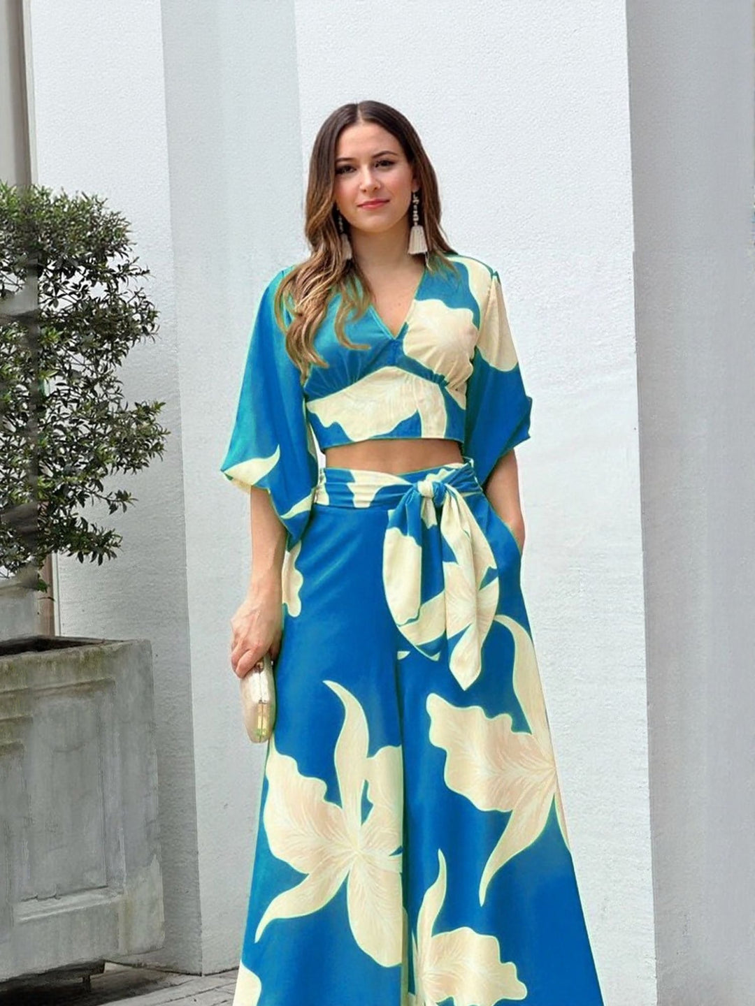 Blue Floral Top and Pants Co-Ord Set