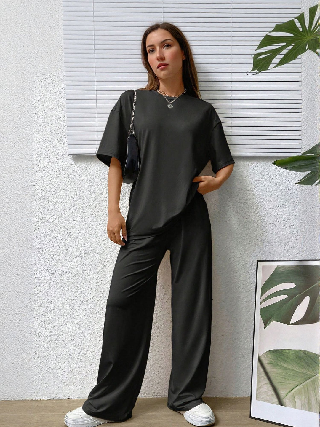 Black T-Shirt Sweatpants Co-Ord Set