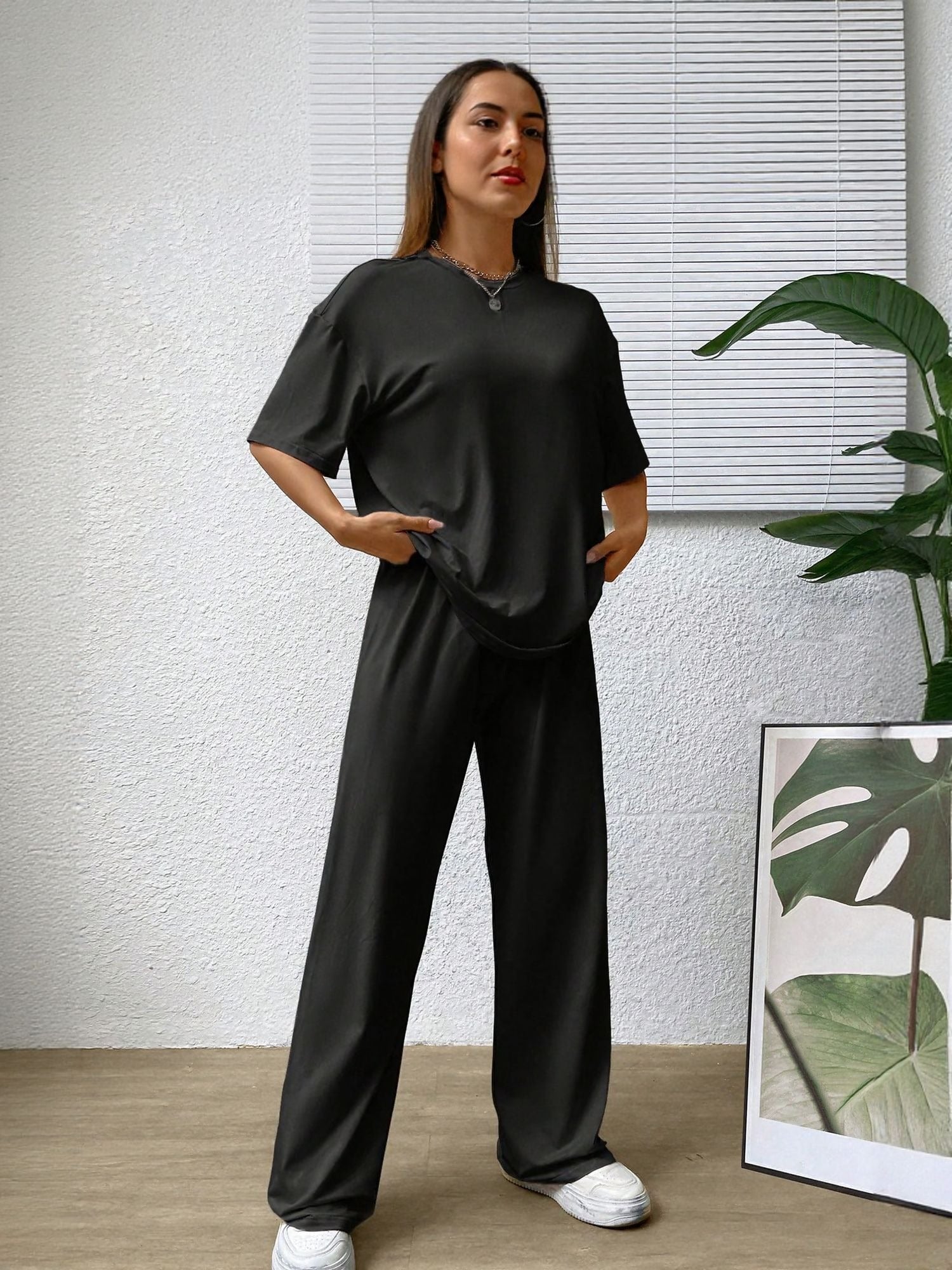Black T-Shirt Sweatpants Co-Ord Set