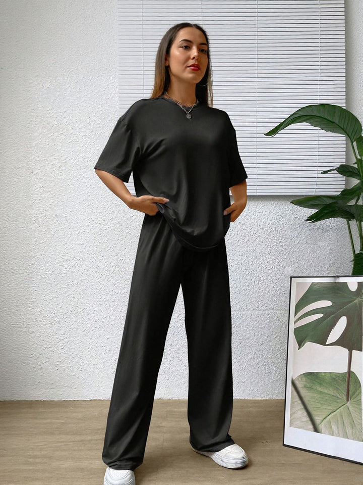 Black T-Shirt Sweatpants Co-Ord Set