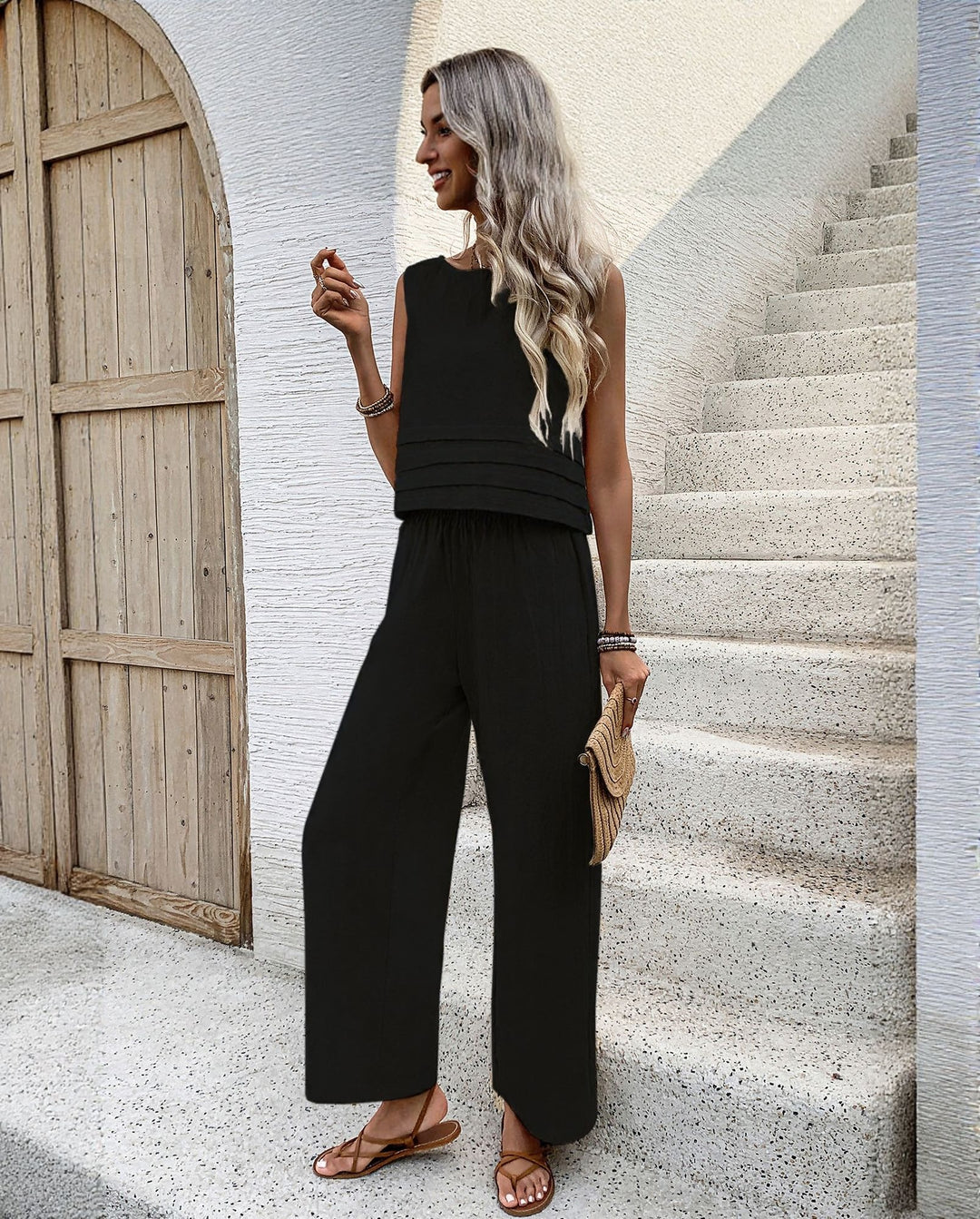 Black Sleeveless Top And Straight Fit Co-Ord Set