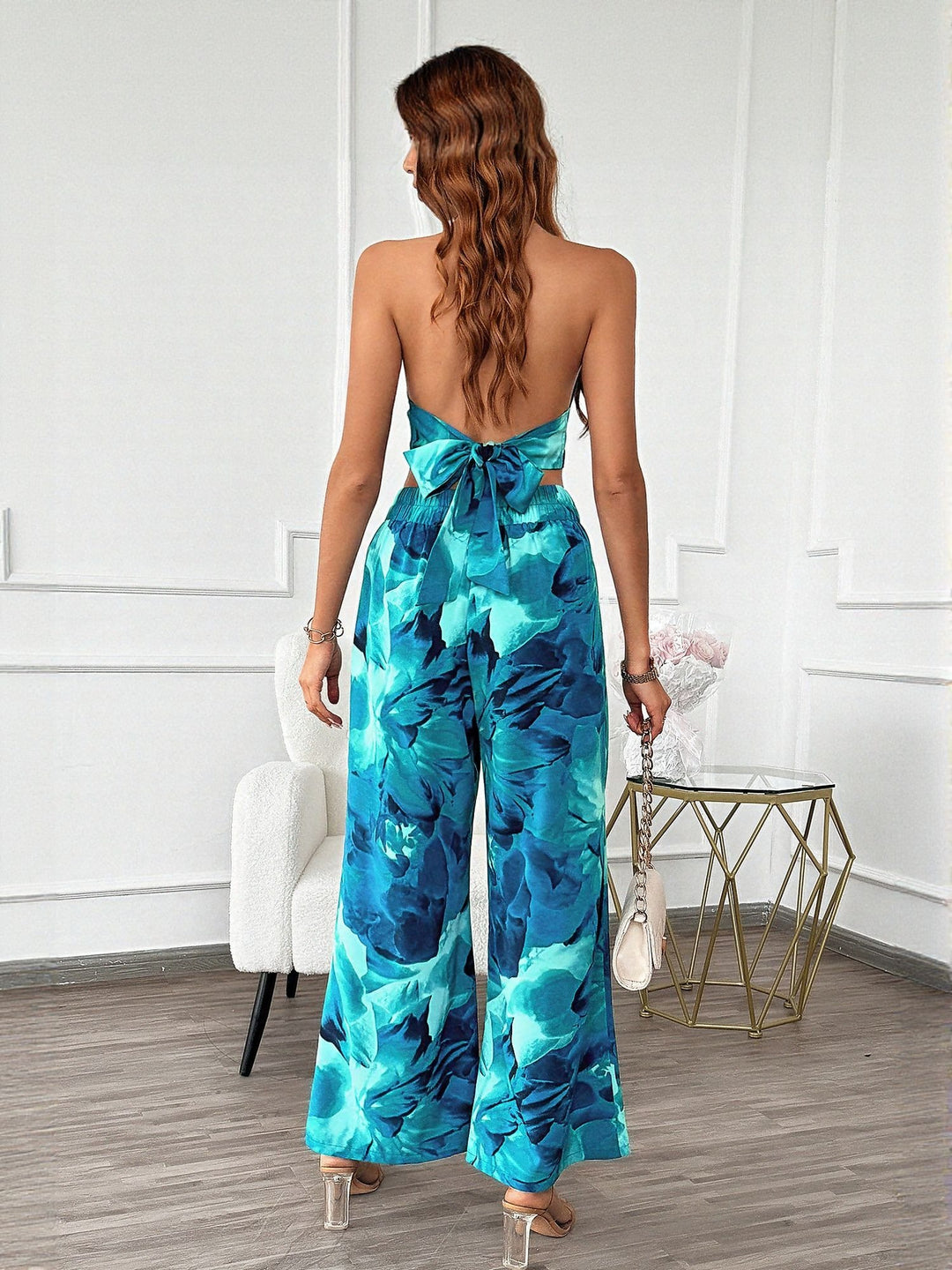 Blue Printed Top And Pant Co-Ord Set