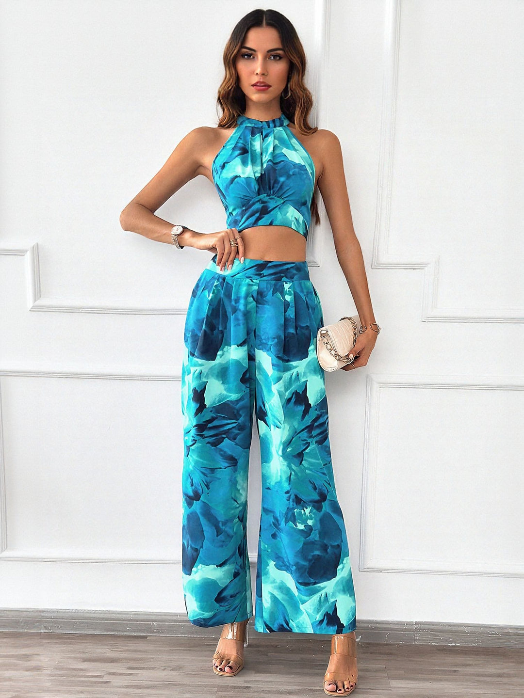 Blue Printed Top And Pant Co-Ord Set