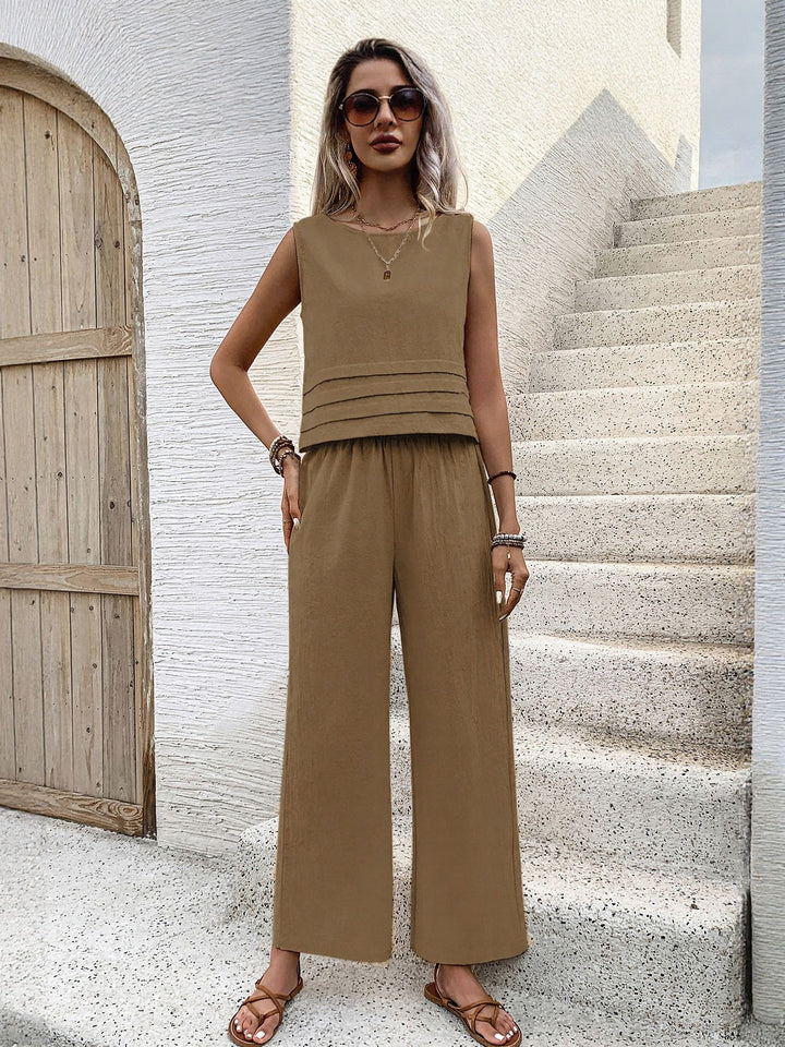 Olive Co Ord Set With Cropped Top And Trouser