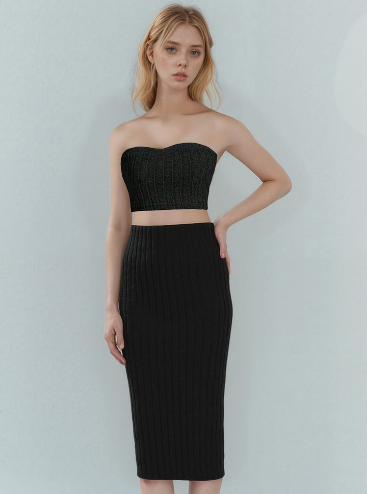 Black Off Shoulder Top And Fitted Midi Skirt