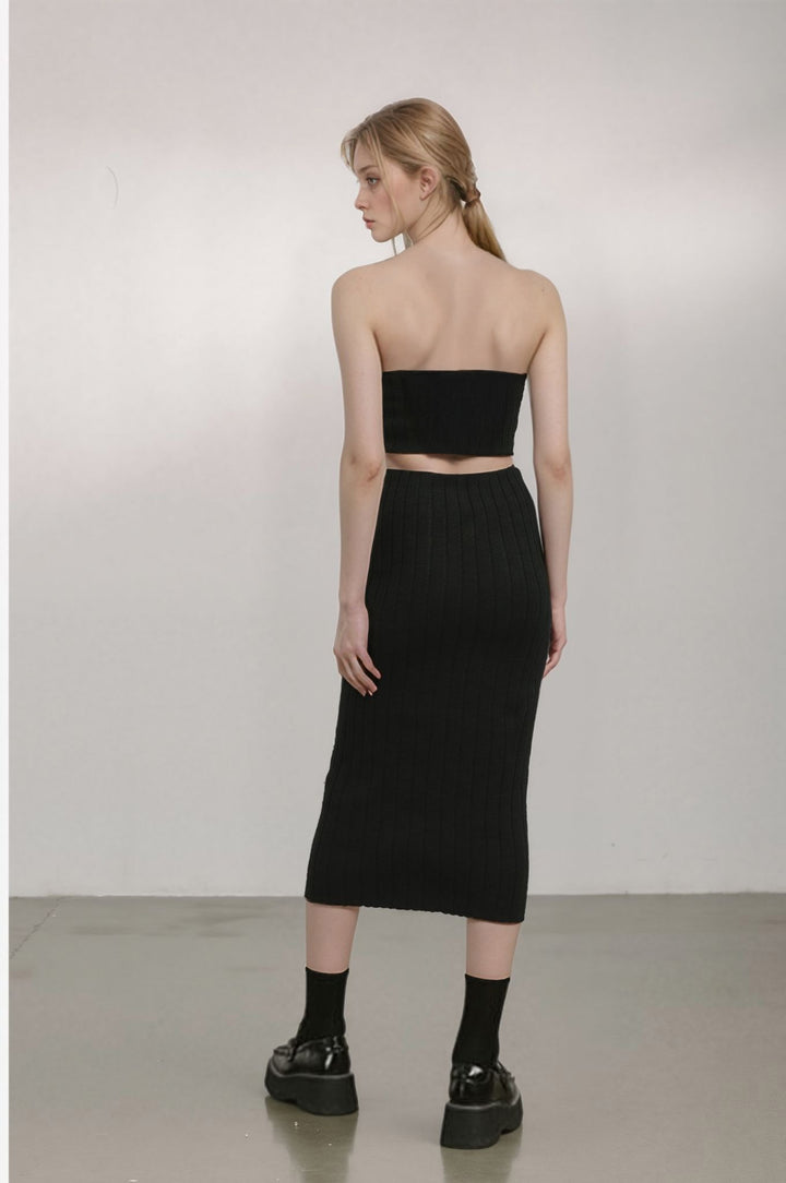 Black Off Shoulder Top And Fitted Midi Skirt