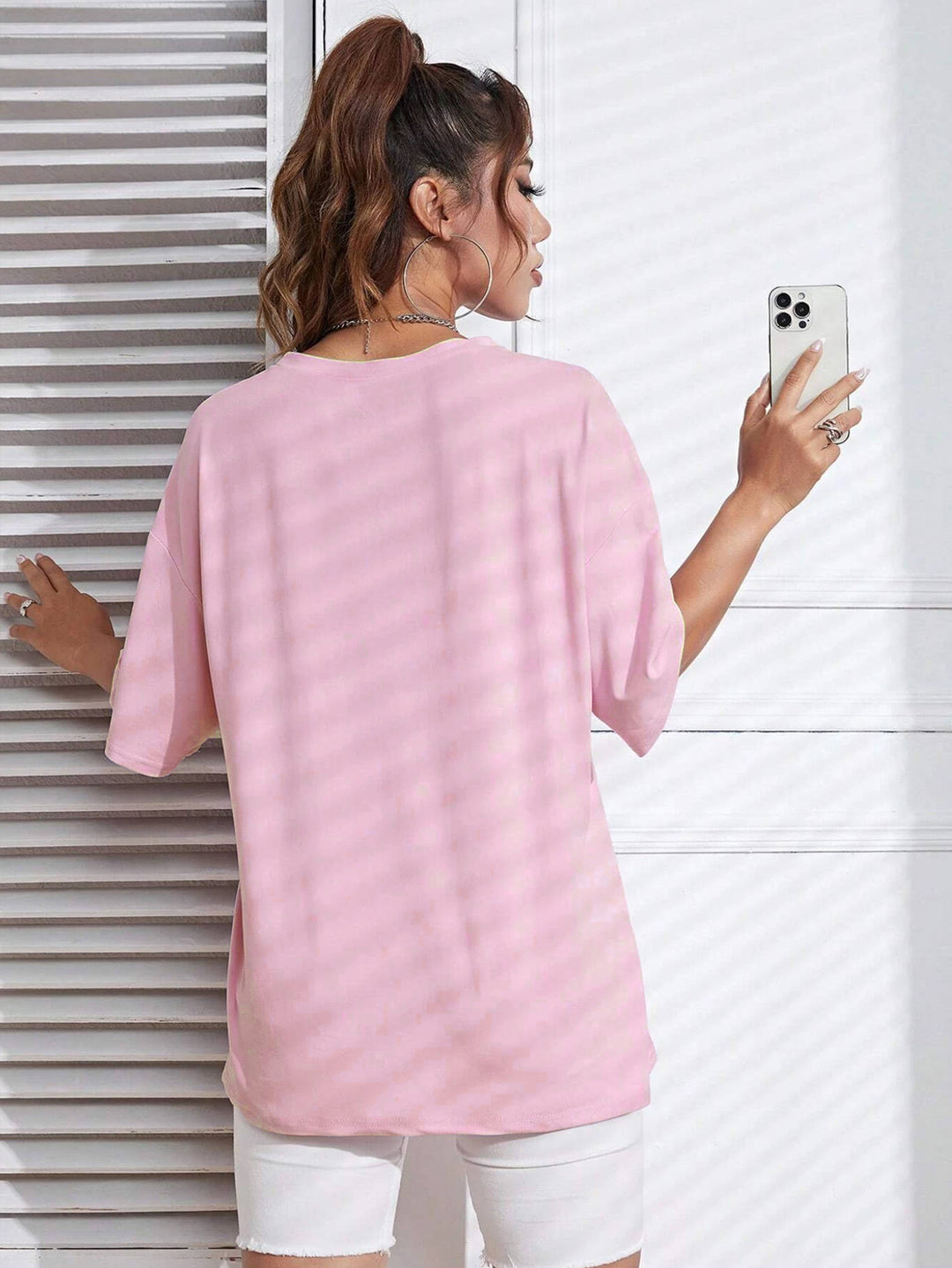 Pink Smiley Chest Print Graphic Tshirt