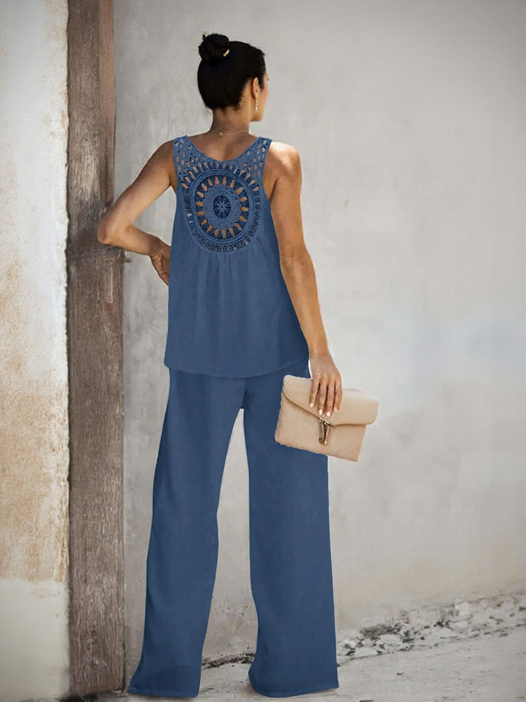 Blue Top And Wideleg Pants Co-Ord Set