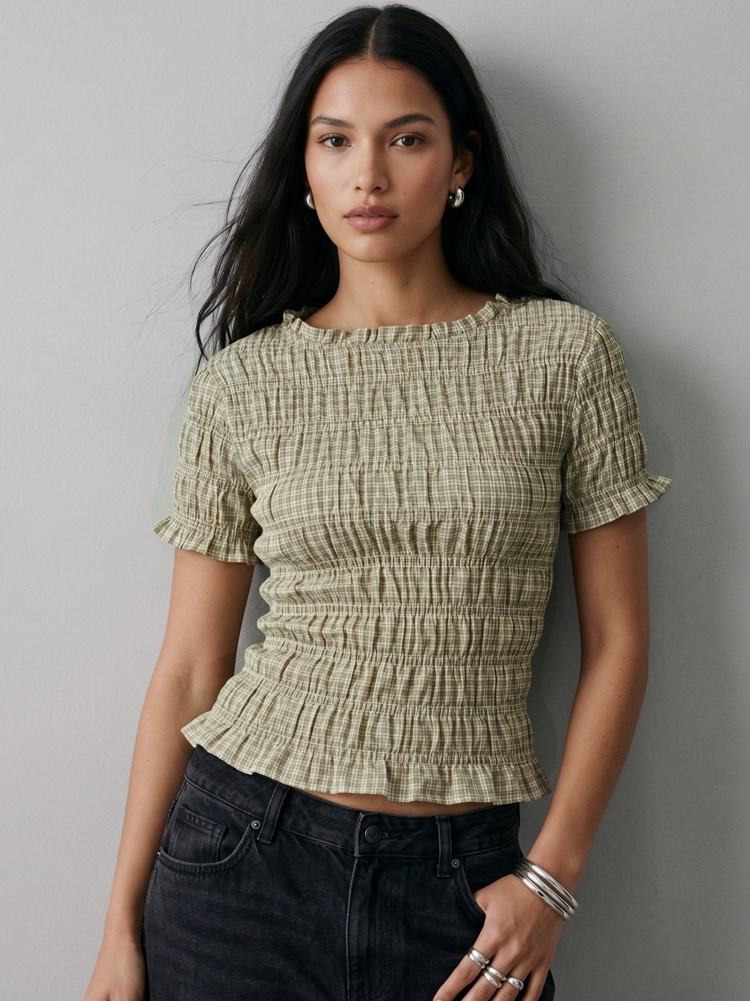 Mint Smocked Fitted Top