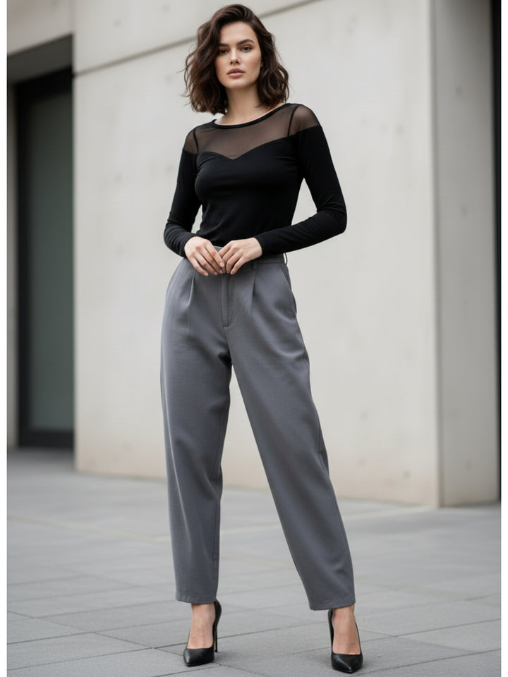 Black Full Sleeve Mesh Detail Top