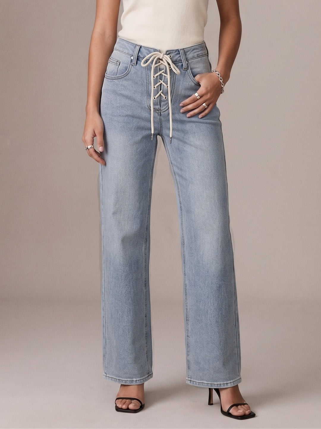 Light Blue Gladiator Tie Up Denims