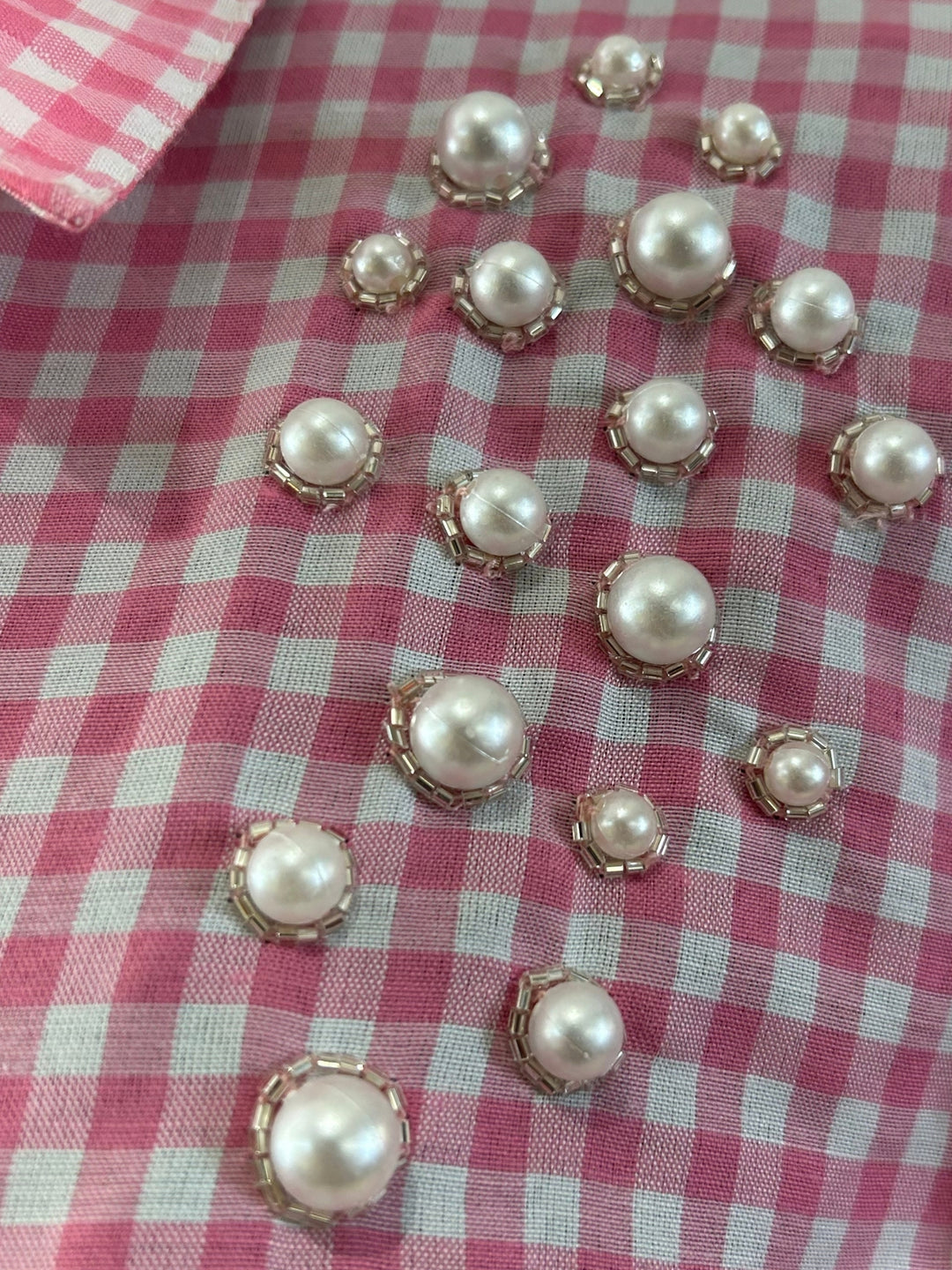 Pink Oversized Check Shirt With Placement Embellishment Detail