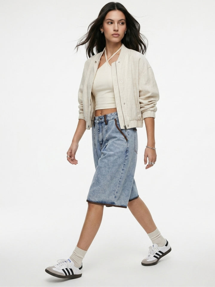 Light Blue Contrast Hem Bermuda Shorts