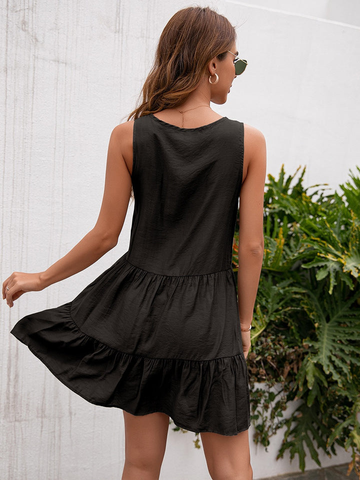Black Boho Mini Tiered Dress
