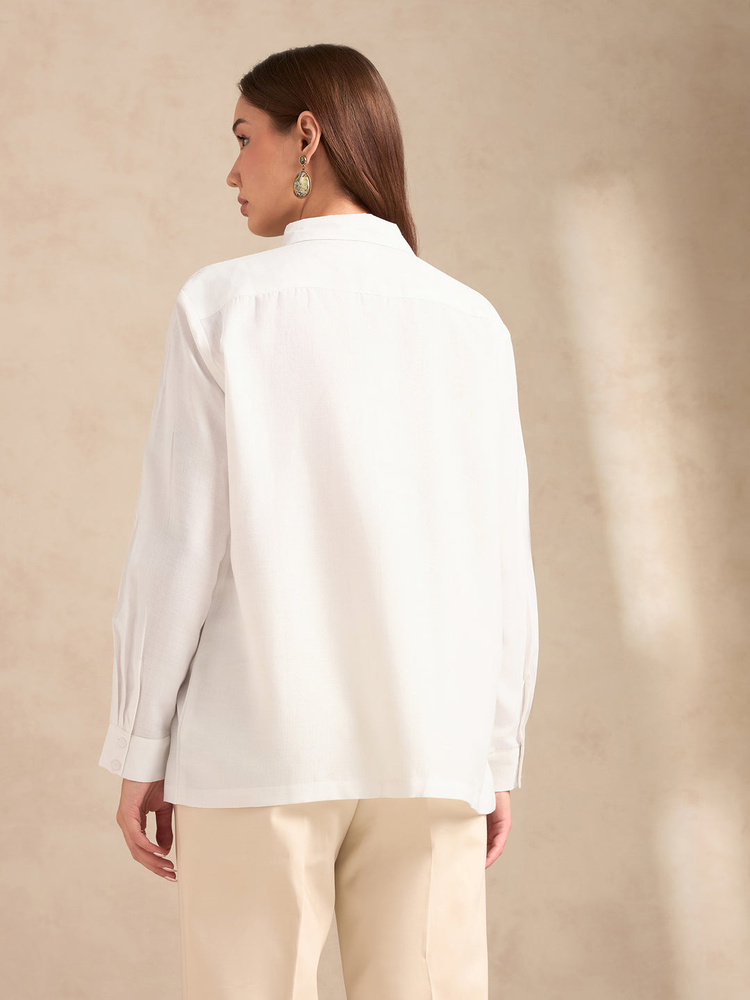 Off White Boxy Shirt With Embroidery Detail
