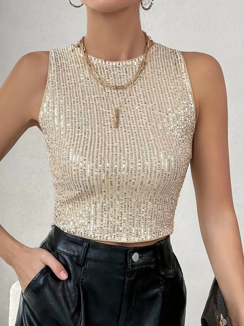 Gold Sequin Cropped Top