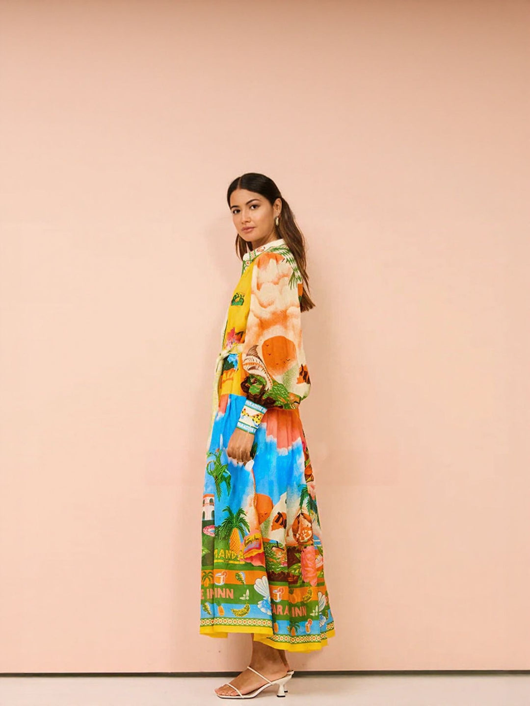 Green Tropical Print Maxi Dress