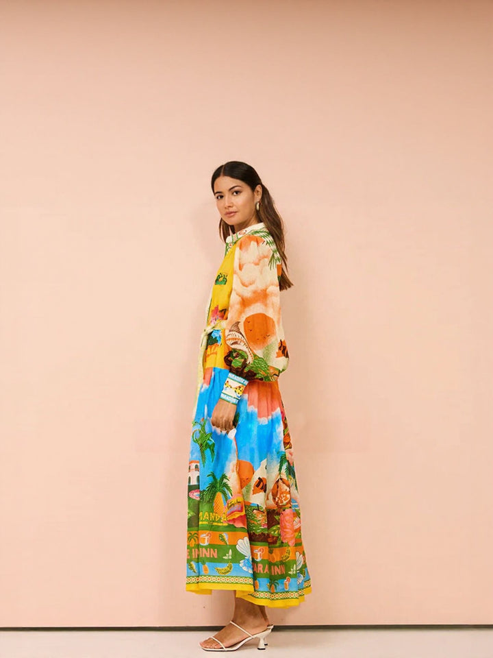 Green Tropical Print Maxi Dress