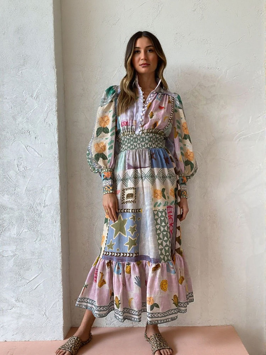 Blue Abstract Print Maxi Dress