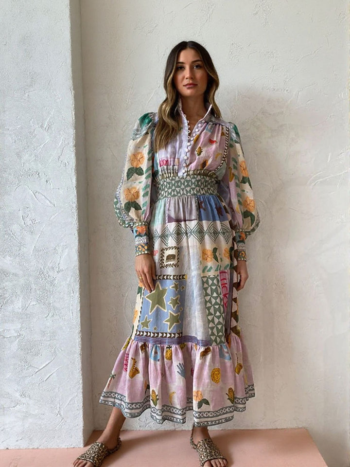 Blue Abstract Print Maxi Dress