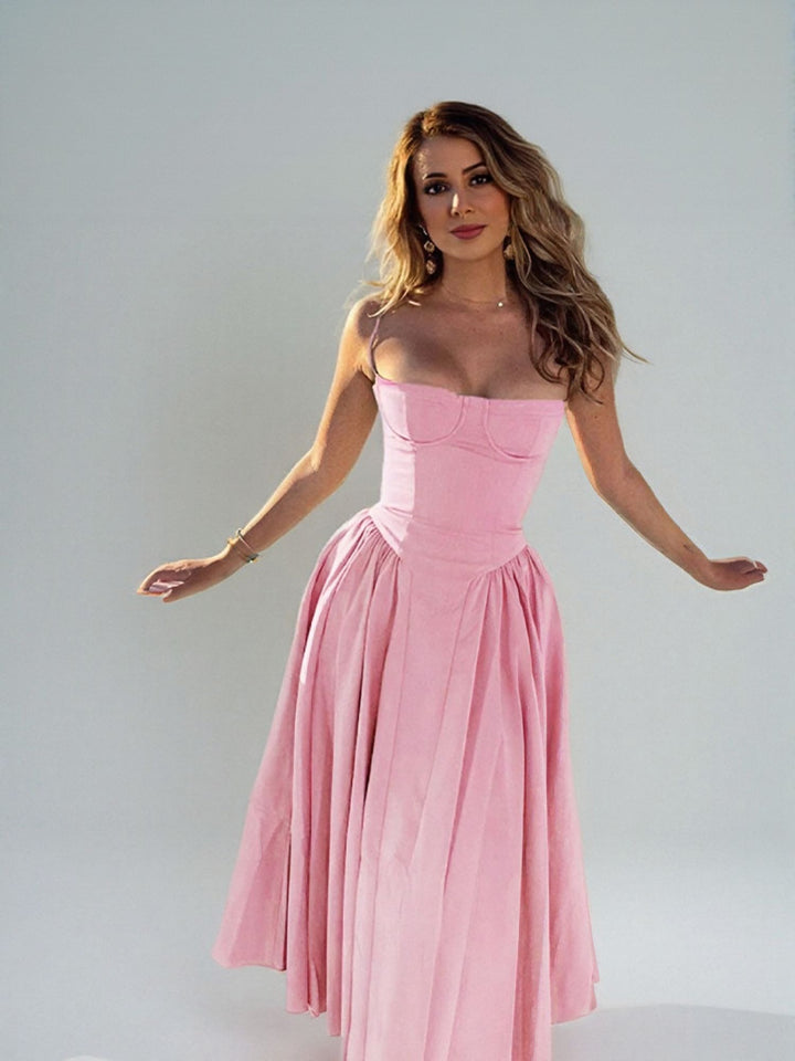 Pink Fit And Flare Midi Length Jacquard Dress