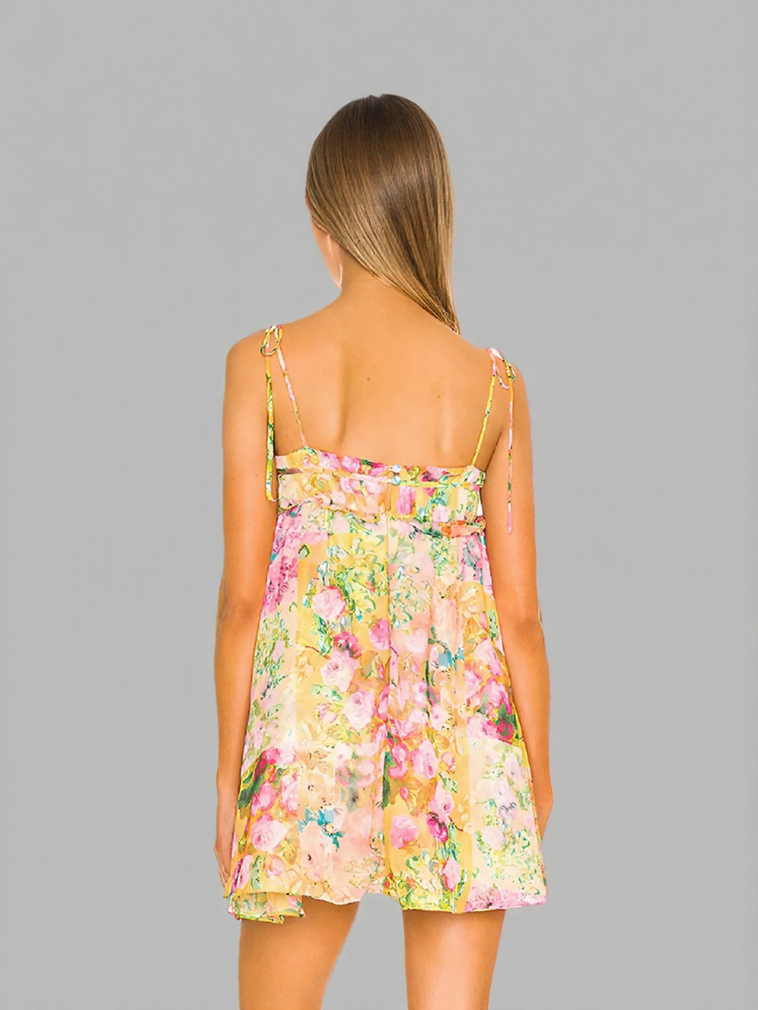 Multi Floral Print Slip Mini Dress With Ruffles