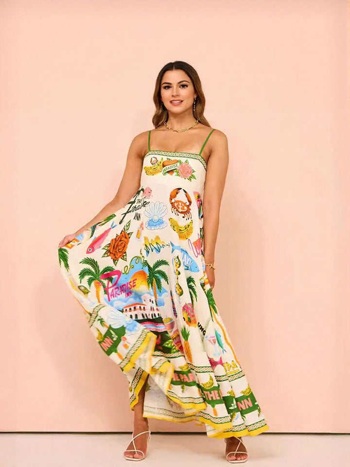 Multi Tropical Print Fit And Flared Maxi Dress